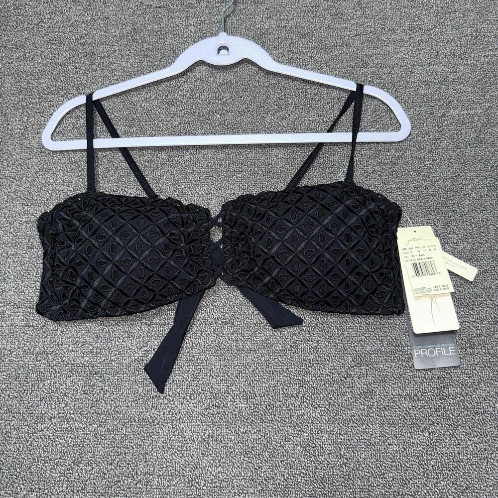 Gottex Profile Women’s Size 12 Black Eyelet Bandeau Bikini Swim Top Beach Pool